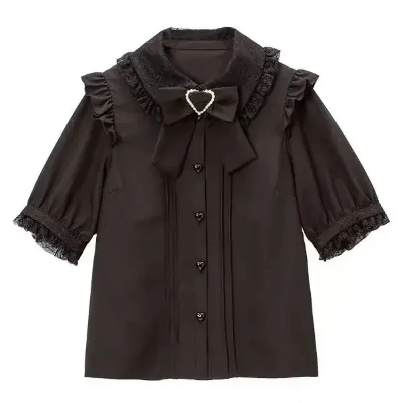 جديد اليابانية Kawaii فتاة حلوة لطيف لوليتا قصيرة الأكمام قميص الصيف Y2k الجمالية الدانتيل كل مباراة بلوزة بلوزات المرأة