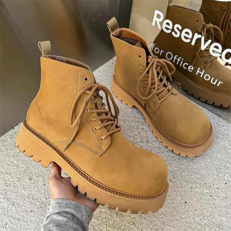 large size mens casual cowboy work boots natural leather shoes autumn winter platform boot party banquet high motorcycle botas