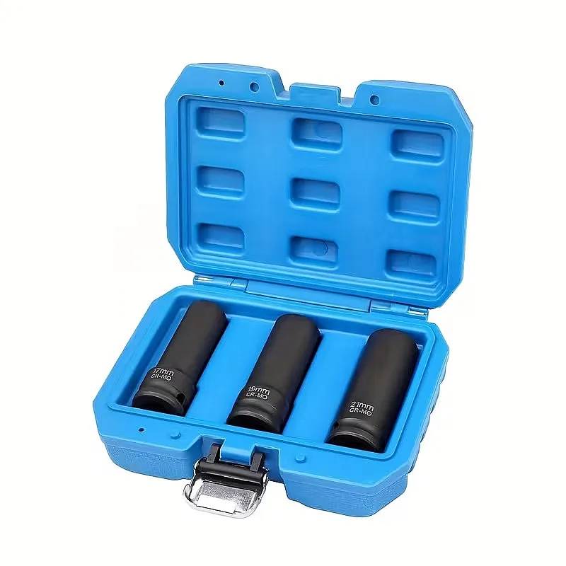 3Pcs 1/2 Broken Wheel Nut Remover Socket Impact Cr-Mo 17mm 19mm 21mm