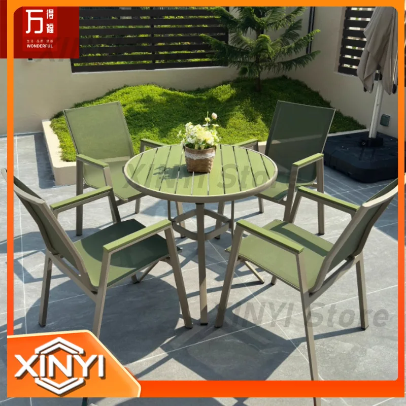WPC Outdoor Table and Chair Set for Garden Patio Rainproof UV Resistant Aluminum Dining Chair Set