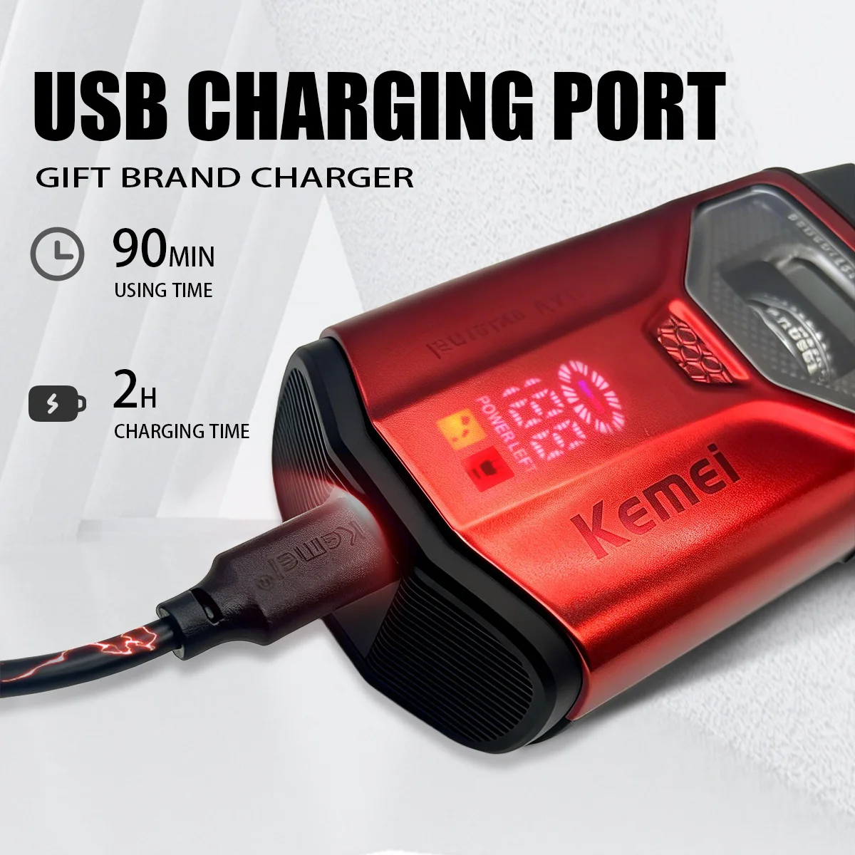 Kemei Beard Trimmer Professional Double Foil Shaver LCD Display Shaver External Rotor Brushless Motor Beard Trimmer Men KM-T299