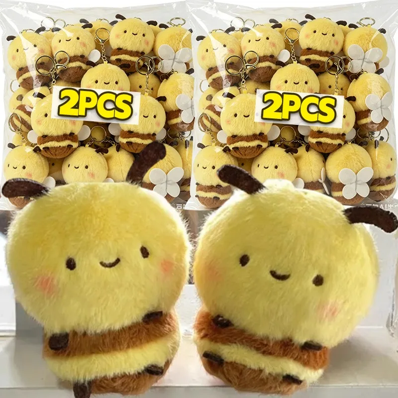 Fluffy Cute Bee Pendant Bag Charm Keyring Little Bee Cartoon Kawaii Keychain Small Pendant Plush Toy Schoolbag Decor Gifts