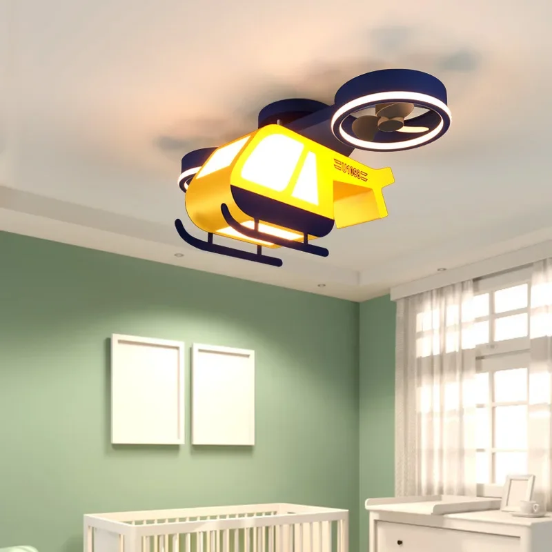 SANDYHA Acryl Cartoon Hubschrauber Design Deckenventilator Lampe Led Lampara Techo Abajur Para Quarto für Kinderzimmer Licht lampe