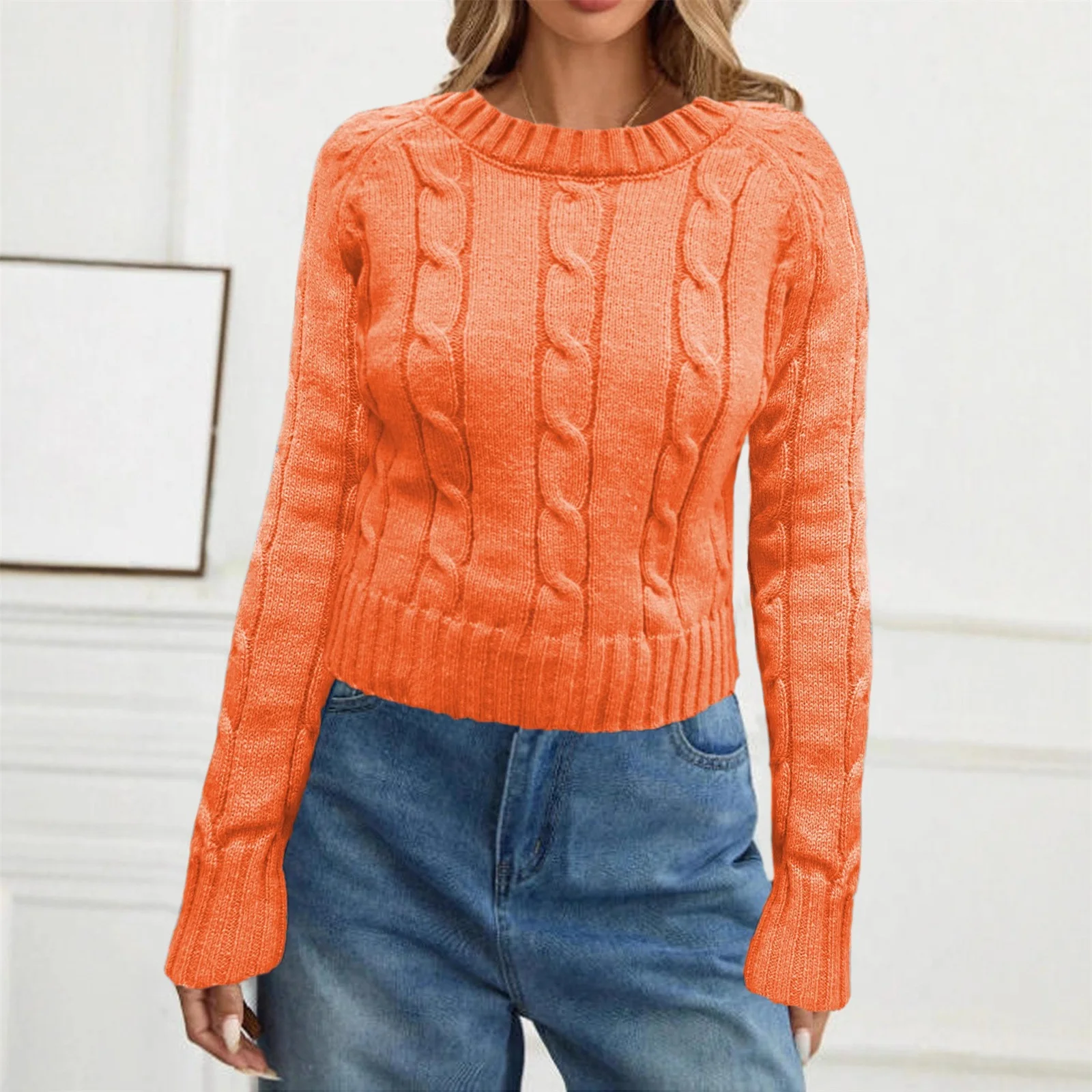 

2025 Women'S Fashion Solid Color Round Neck Knitted Pullover Long Sleeve Sweater Woman Clothes Pulls Femmes Ropa De Mujer