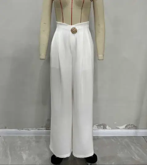 Women's Pants 2026 Spring and Summer Fashion Elegant Temperament, Commuting Style, High Waisted Metal Buckle Wide Leg Pants