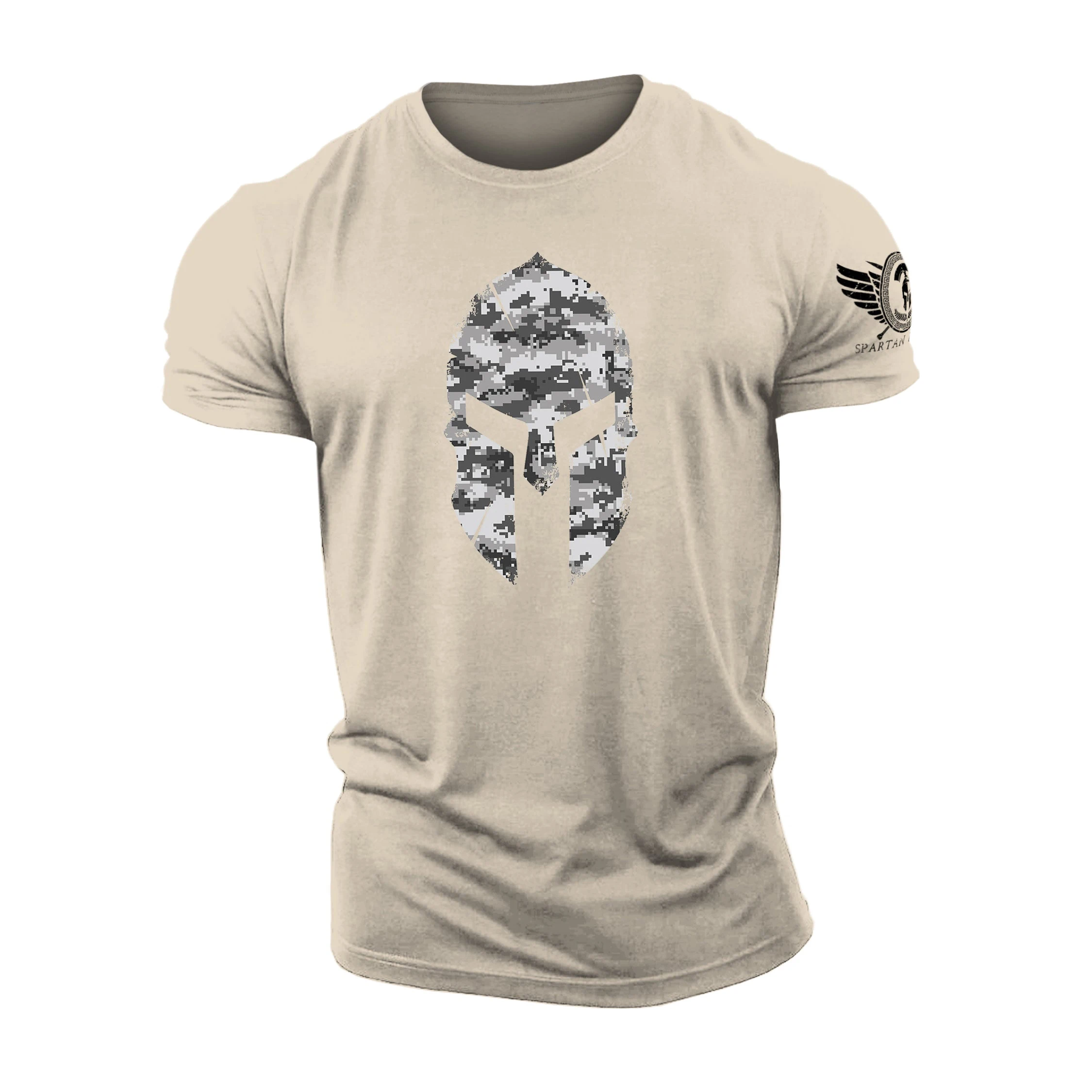 3D Printing Spartan Helmet Winter Camo - Spartan Forged - Gym T-Shirt High Quality Cotton Men\'s Short Sleeves Muscle Man T-Shirt