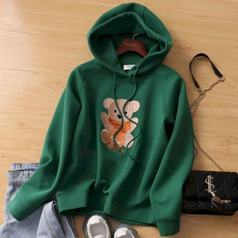 100% Cotton Hoodies Women Fashion Embroidery Cartoon Hoodie High Grade Hooded Pullover Tops Spring Autumn Trend Top Y2k Clothes