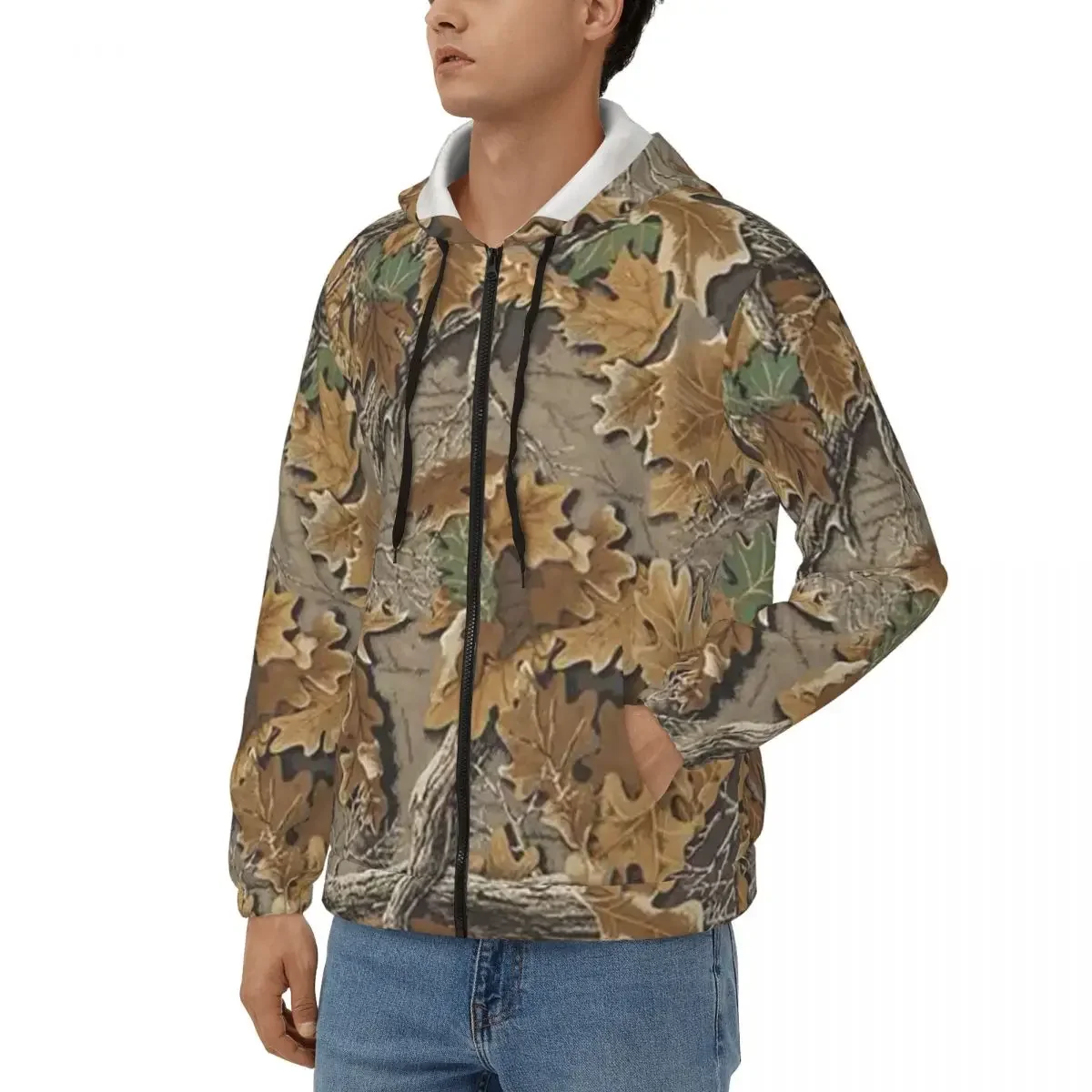 Camouflage Real Tree Realtree Hunter Camo Pattern  Zipper Hoodie Hip Hop Pullover Autumn Winter Sweatshirt Long Sleeve Tops