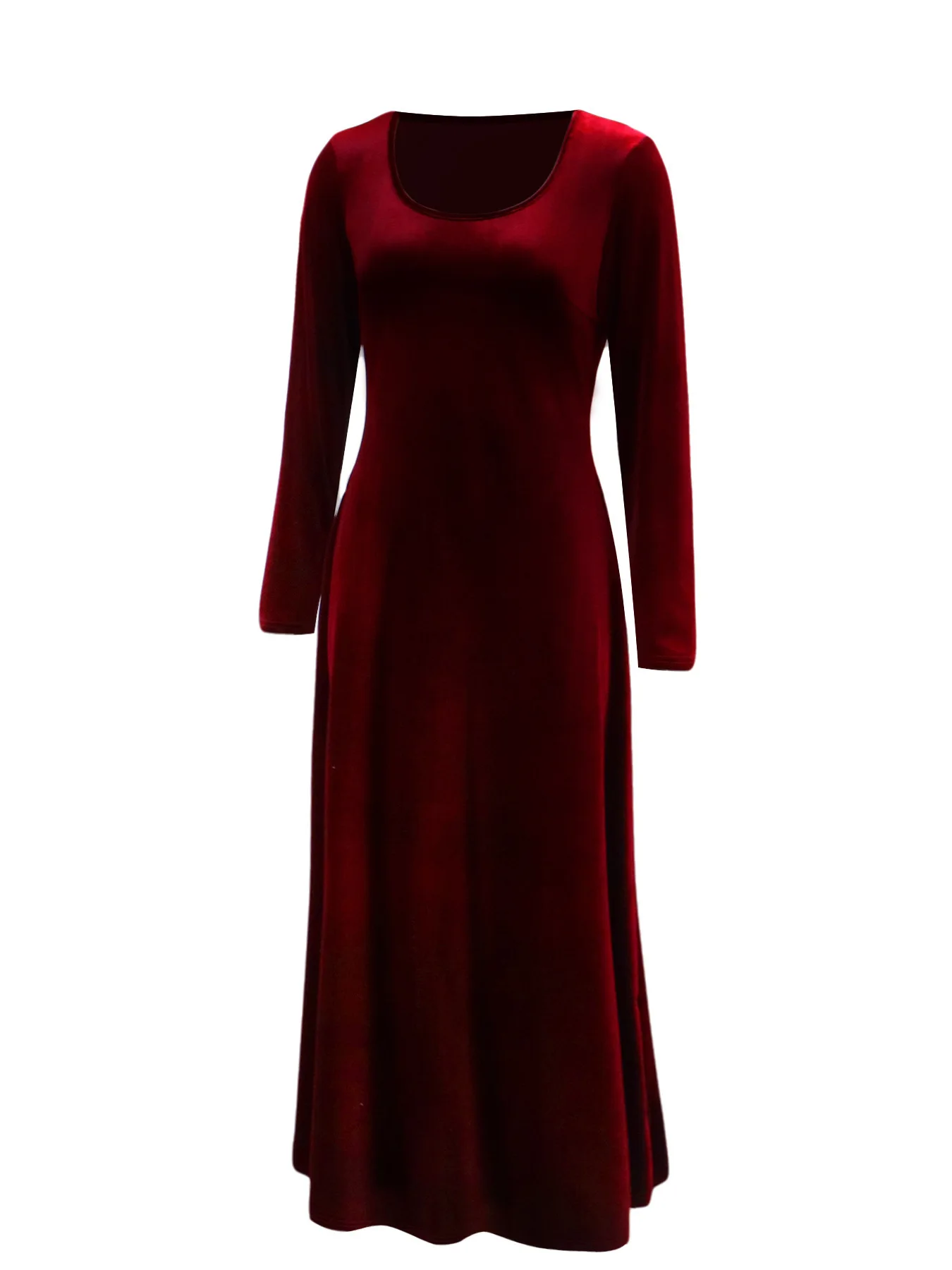 فستان مخملي طويل لخريف وشتاء 2025 برقبة دائرية وأكمام طويلة وعرض كبير فستان مخملي أنيق #5