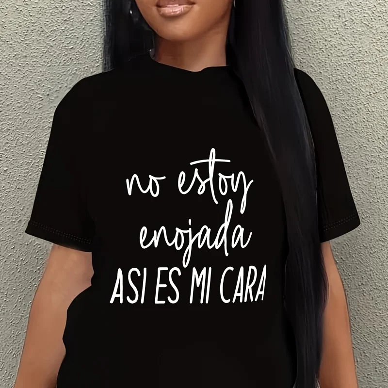 Letter Print'I'M Not Angry' Women's Plus Size T-Shirt 100% Cotton 220g