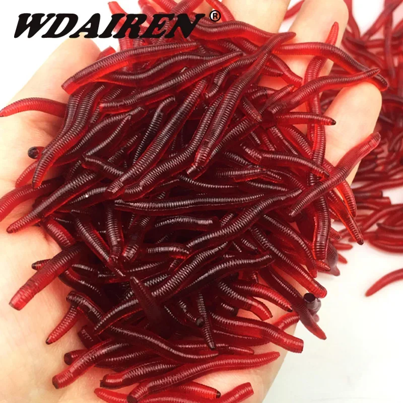 50 or 100 Pcs Red Worm Fishing Lures Silicone Mini Shrimp Fishy Smell Jerkbait Fish Ocean Rock Bass Soft Souple Bass Leurre