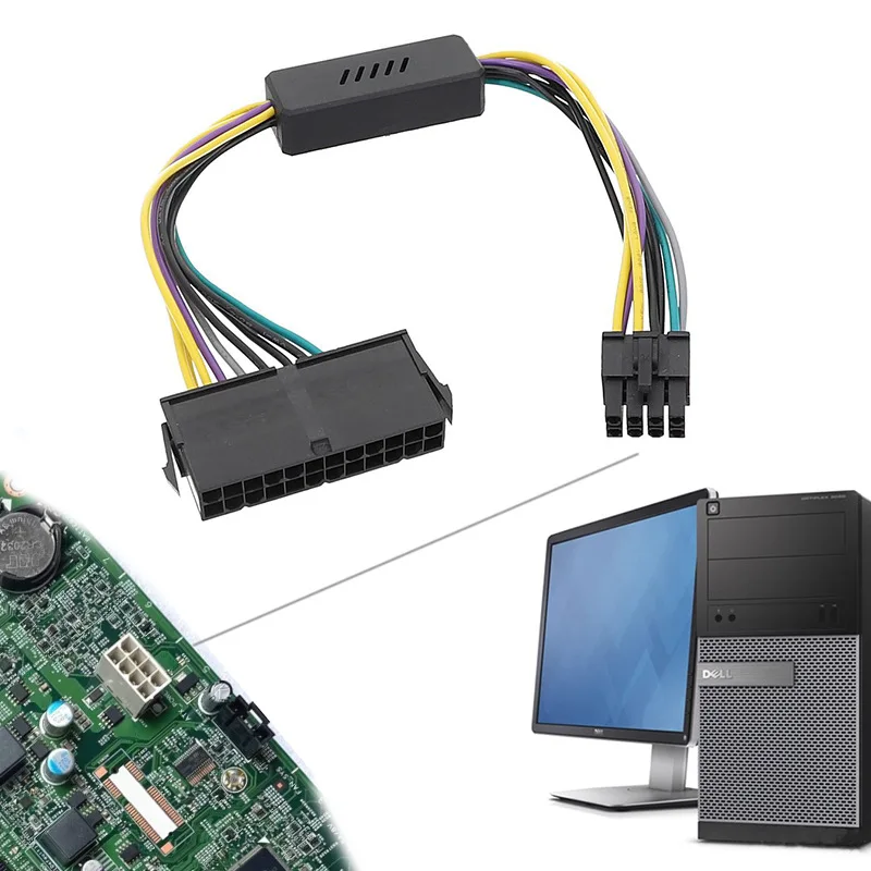 18AWG 33 سنتيمتر 24 دبوس إلى 8 دبوس ATX PSU النحاس محول الطاقة كابل استبدال ل Optiplex 3020 7020 9020 T1700 ، H61 ، H81 ، Q77