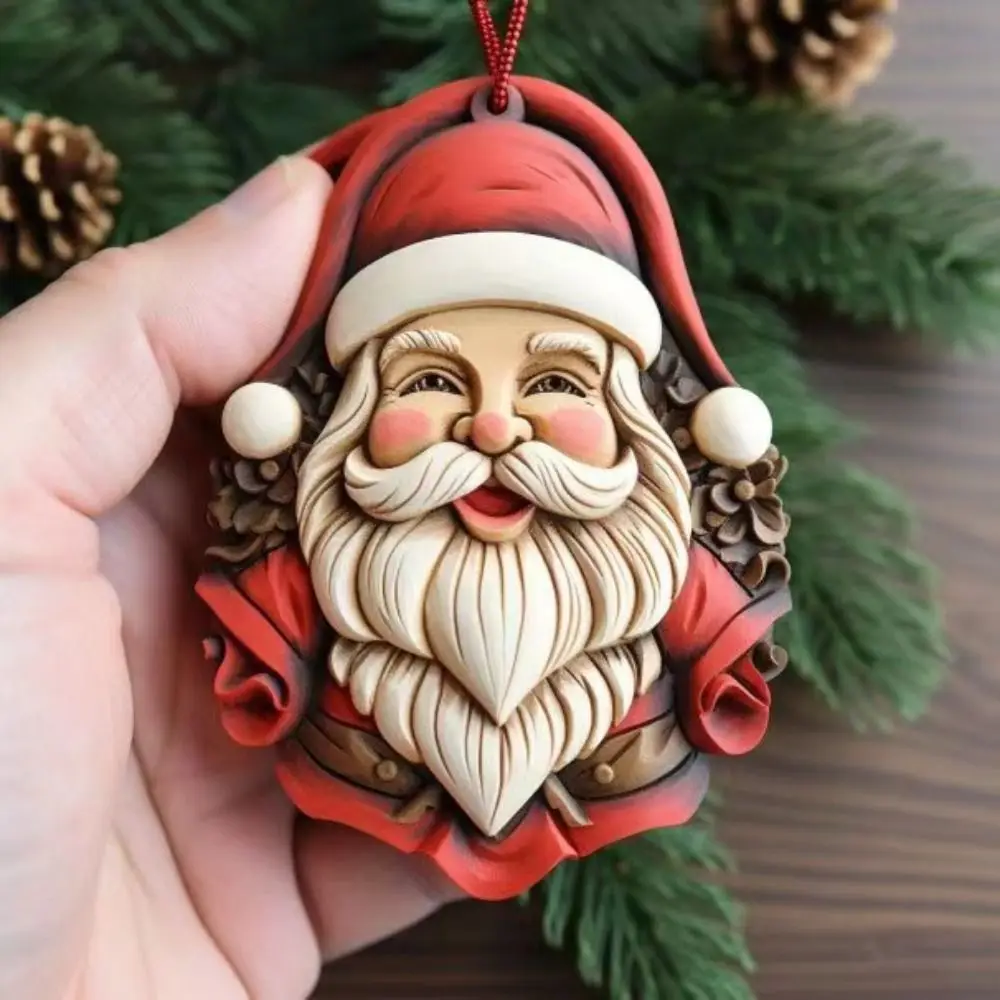 Cartoon Santa Claus Hanging Ornament, Acrylic Christmas Tree Pendant, Acrylic Car Keychain, Colorful 2D