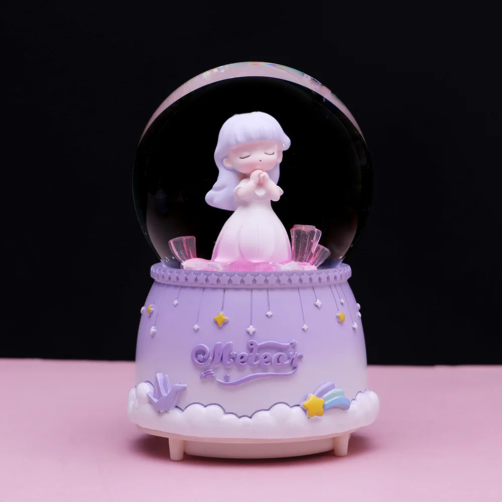 Crystal Ball Music Box Cute Cartoon Star Wish Girl Luminous Boutique Ornament Snowball