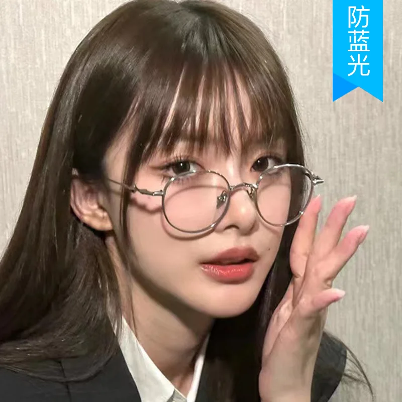 Monturas de moda coreana para mujer, gafas de forma redonda con bloqueo de luz azul para mujer, gafas de estilo universitario para niñas