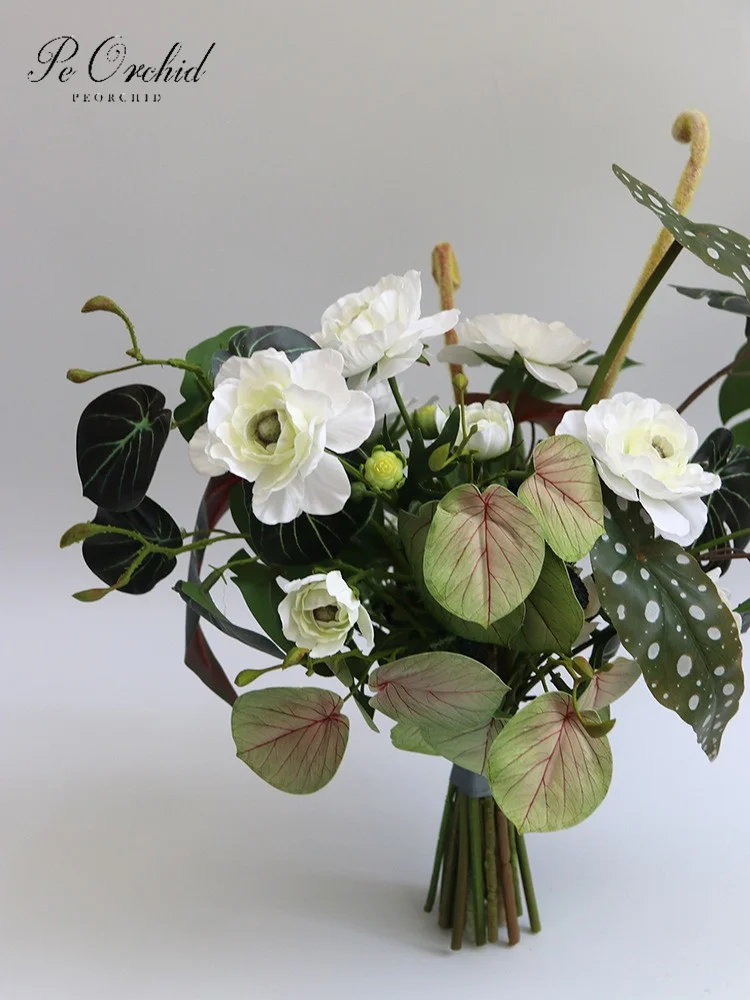 PEORCHID Green White Boho Brides Bouquet Wedding Flowers Elegant ramos De Flores Artificiales Bouquet Wedding Decorations