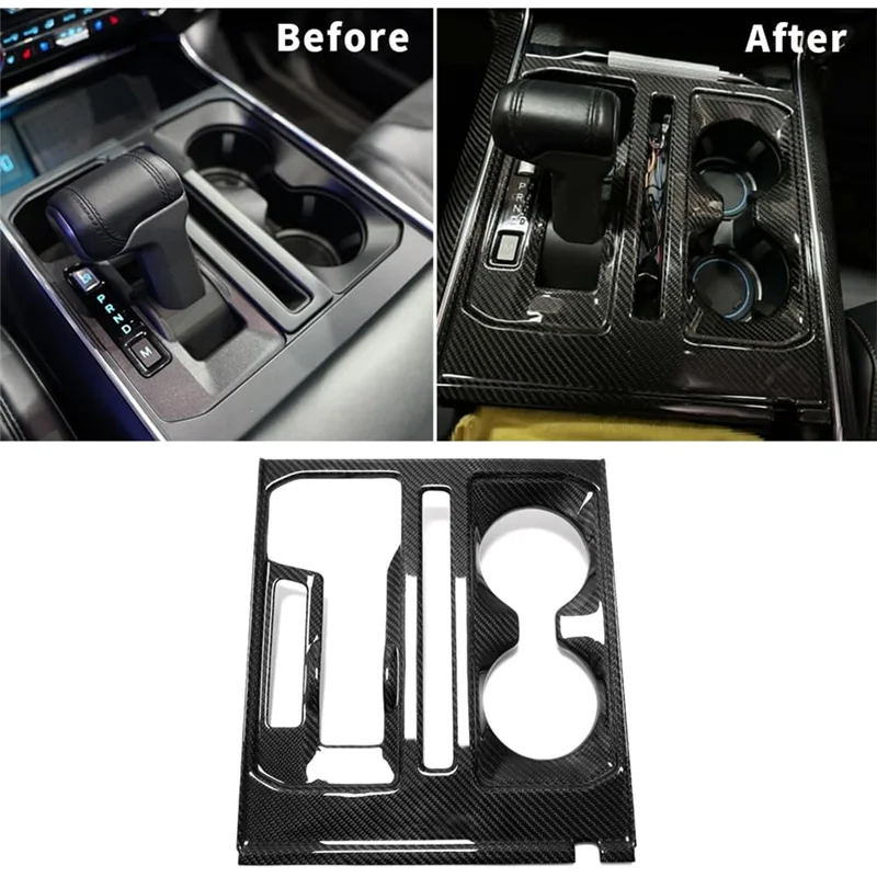 

For Ford F150 Raptor 2021-2024 Center Console Gear Shift Cup Holder Cover Panel Trim In Carbon Fiber Design Interior Accessory