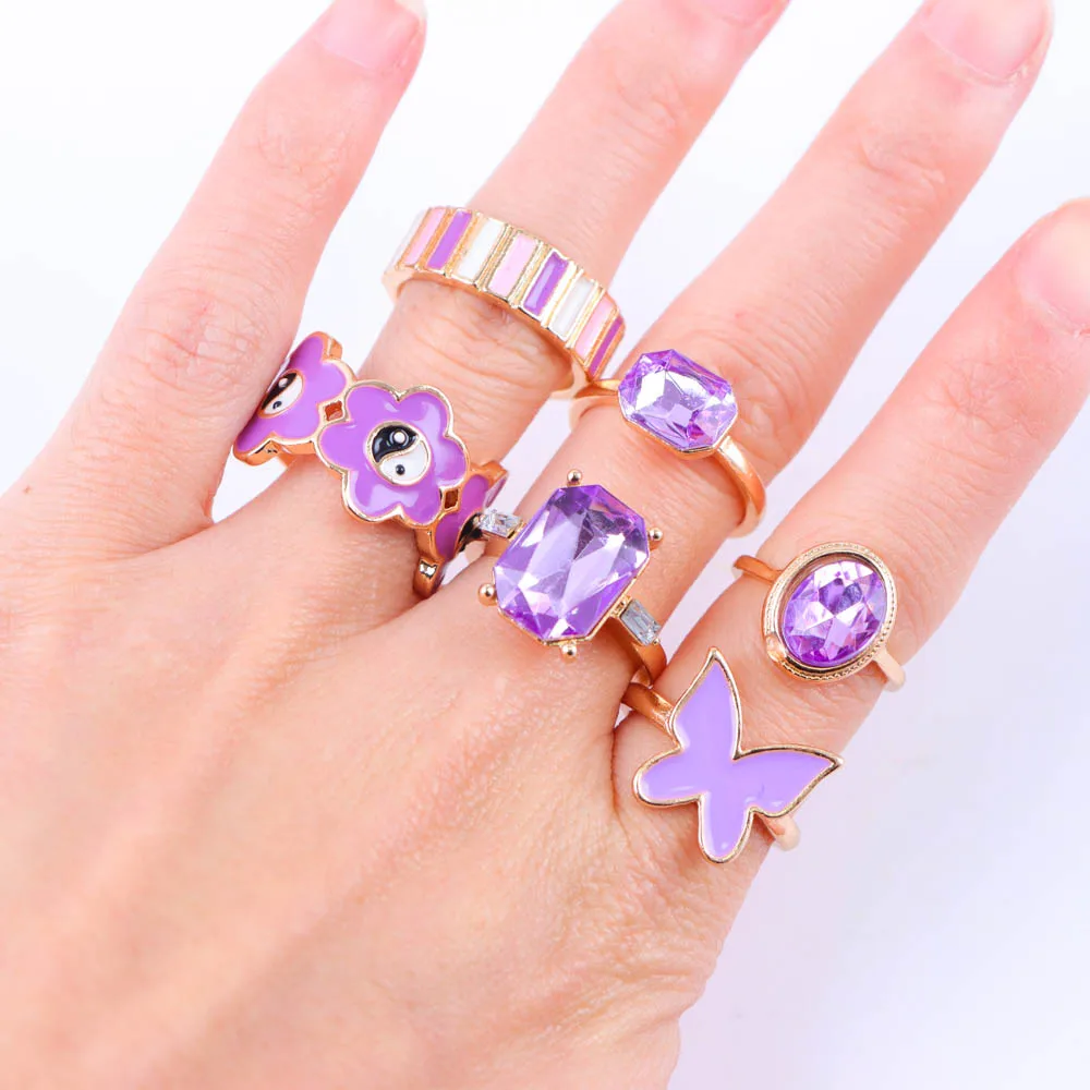 10/20/30/50/قطعة/الوحدة موضة أنيقة حلية البوهيمي حجر الراين نحت خواتم للنساء مزيج نمط مجوهرات هدايا الحفلات اكسسوارات #6