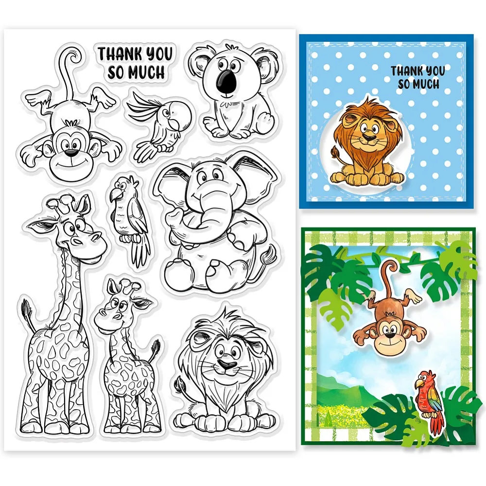 Wild Animals Clear Stamps Elephant Lion Giraffe Clear Stamp Seals Monkey Koala Bird Transparent Stamps for DIY Scrapbooking Card
