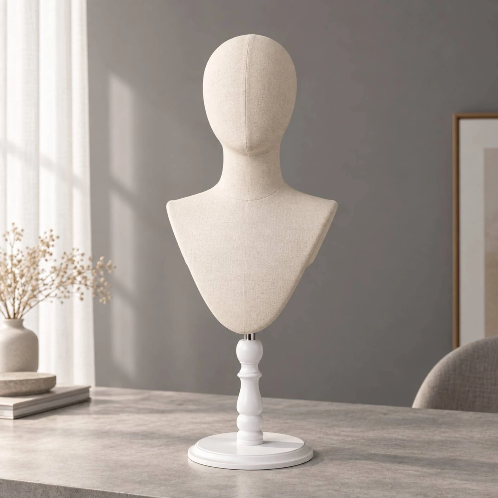 Bust-Style Hairpiece Mannequin with Adjustable Stand Wear-Resistant Linen-Covered Hairpiece Head with Stand Lightweight