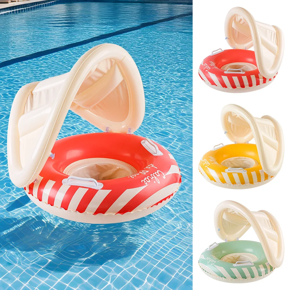 

2026 New Nordic Style Kids Swim Ring With Sunshade Inflatable PVC Float Seat Water Play Toy Beach Party Fun