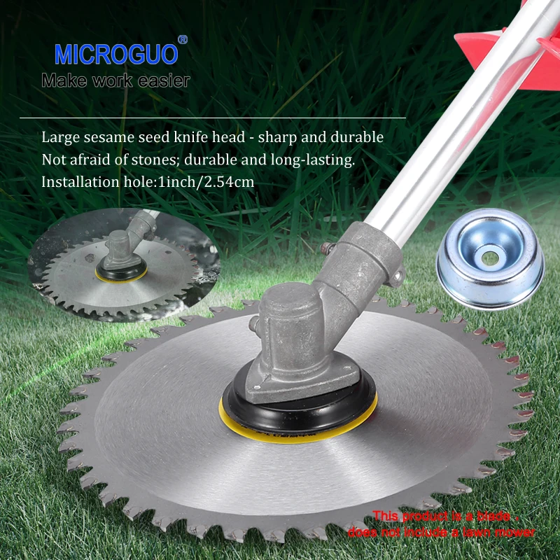 

MICROGUO 10-inch 40-tooth lawn mower blade. Large sesame alloy head. Sharp and durable. 65 manganese steel. Quenched process. Re