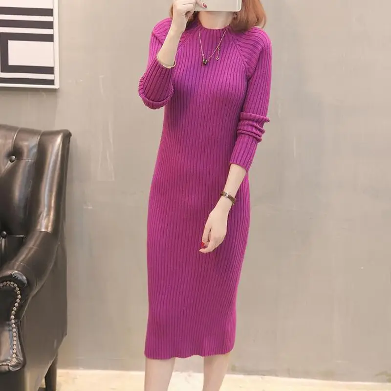 Solid O Neck Long Sleeve Jersey Dress Elegant Fashion Harajuku Slim Fit Female Clothes Loose Casual Sweat All Match Dresses