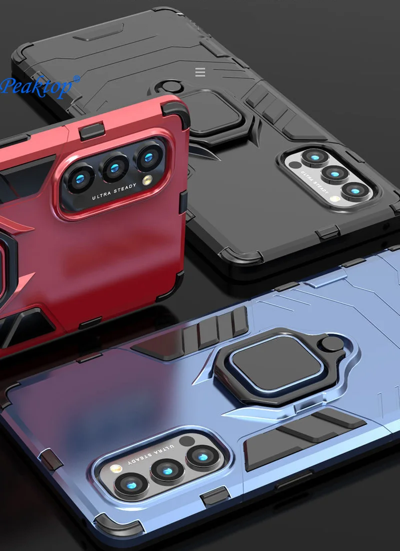 Shockproof Case for Oppo Reno6 5 Pro Plus 4 3 2 Reno5 7 Ace Z Lite 5G Reno 6 Car Magnetic Ring Stand Phone Bracket Back Cover