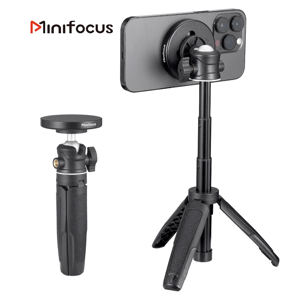 Magnetic Smartphone Tripod for MagSafe, Mini Extendable Selfie Stick 360° Ball Head Tripod Stand Handle Grip for iPhone 14 13 12