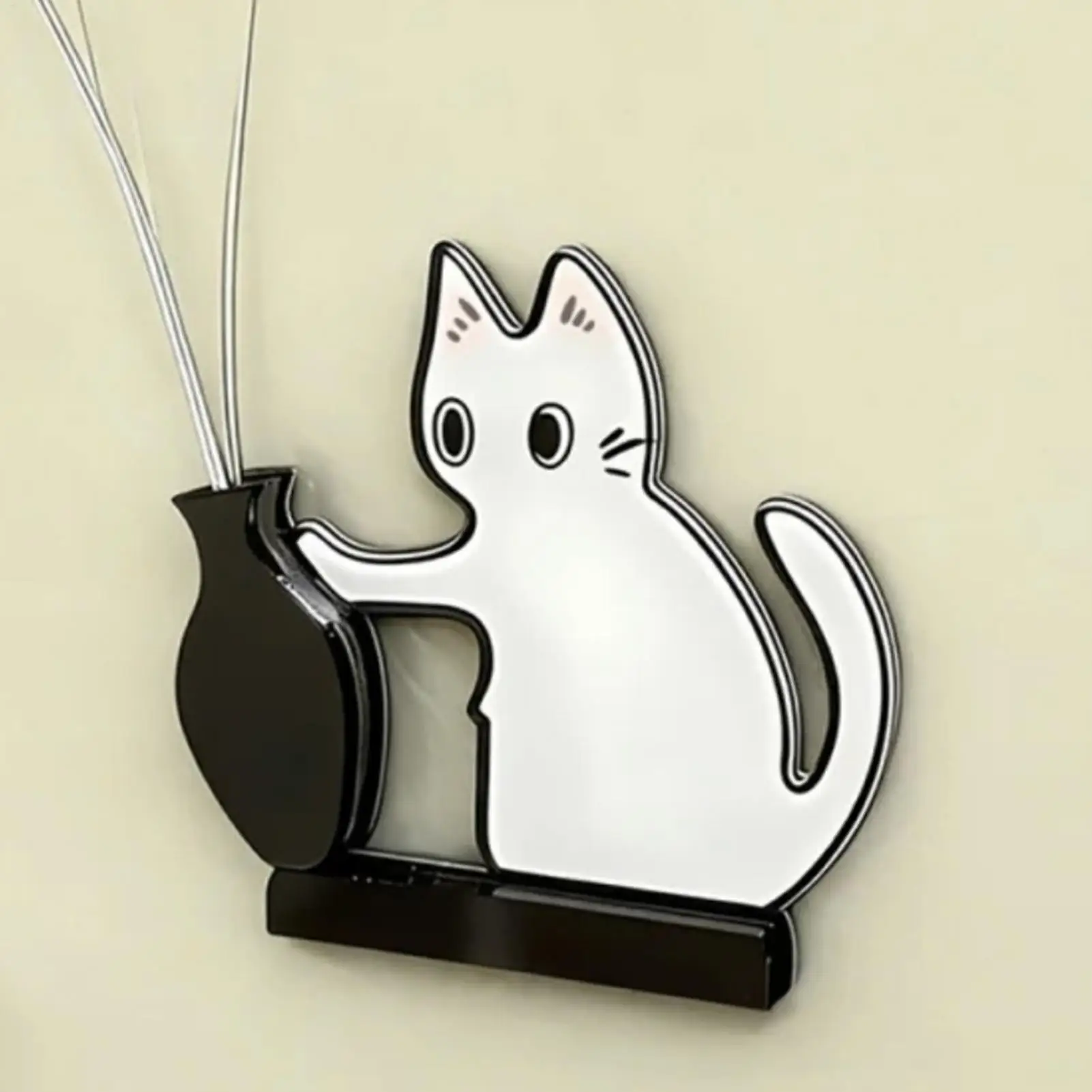 Acrylic Cat Whiskers Collection Ornaments Magnetic Cartoon Cat Hair Storage Memorial Box Black Cat Pushing Vase Decor