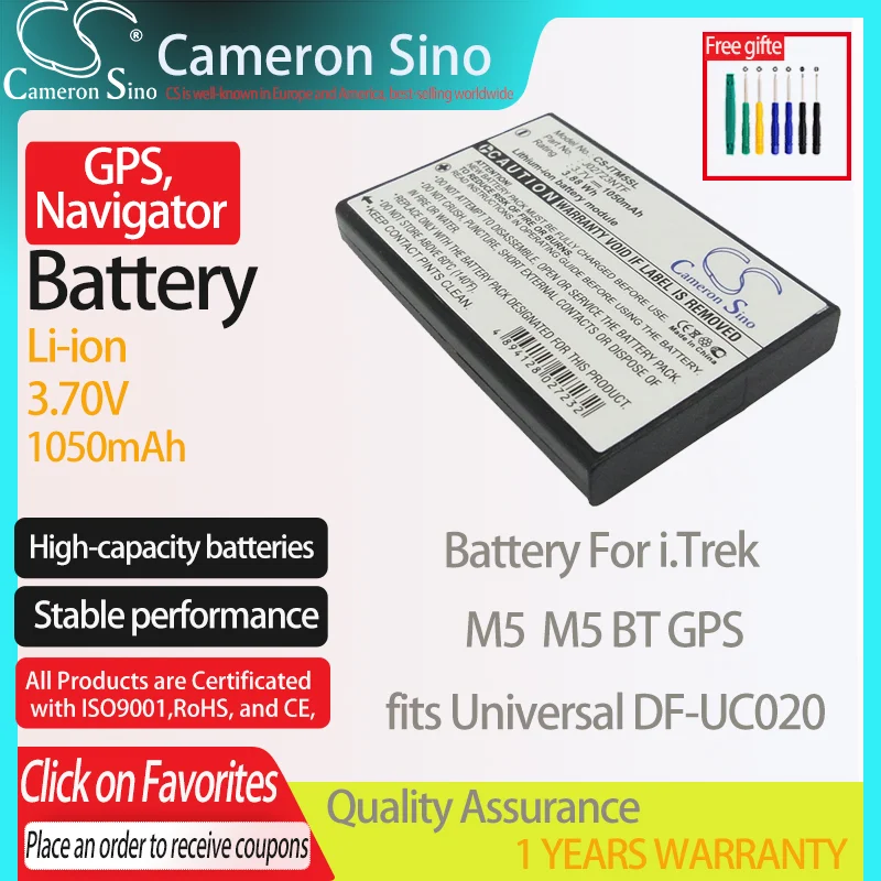 CameronSino Battery for i.Trek M5 M5 BT GPS fits Universal DF-UC020 GPS,Navigator battery 1050mAh 3.70V Li-ion Black