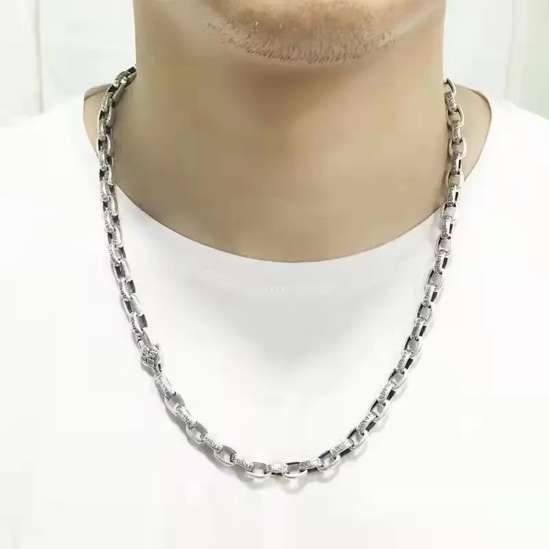 S925 Sterling Silver Women's Necklace Men's New Fashion Jewelry Personalized Versatile Retro Punk Six character mantra Party