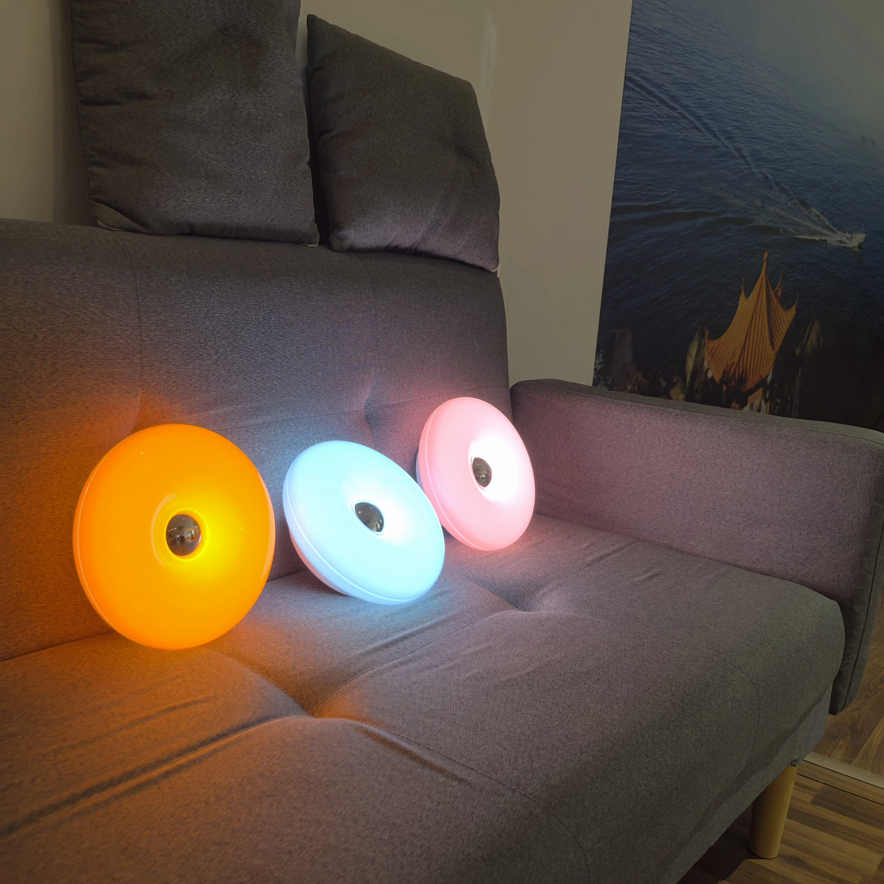 Donut-Shaped Led Table Lamp and Wall Light, Portable Ambiance Light, USB Charging - Built-In 1800Mah Lithium Battery, Adjustable in 3 Color Temperatures - Stepless Dimming/Multiple Colors Available - Sunset Ambiance Light/Wall Light/Suitable for Various Room Decorations/Office/Café/Bedroom/Gift