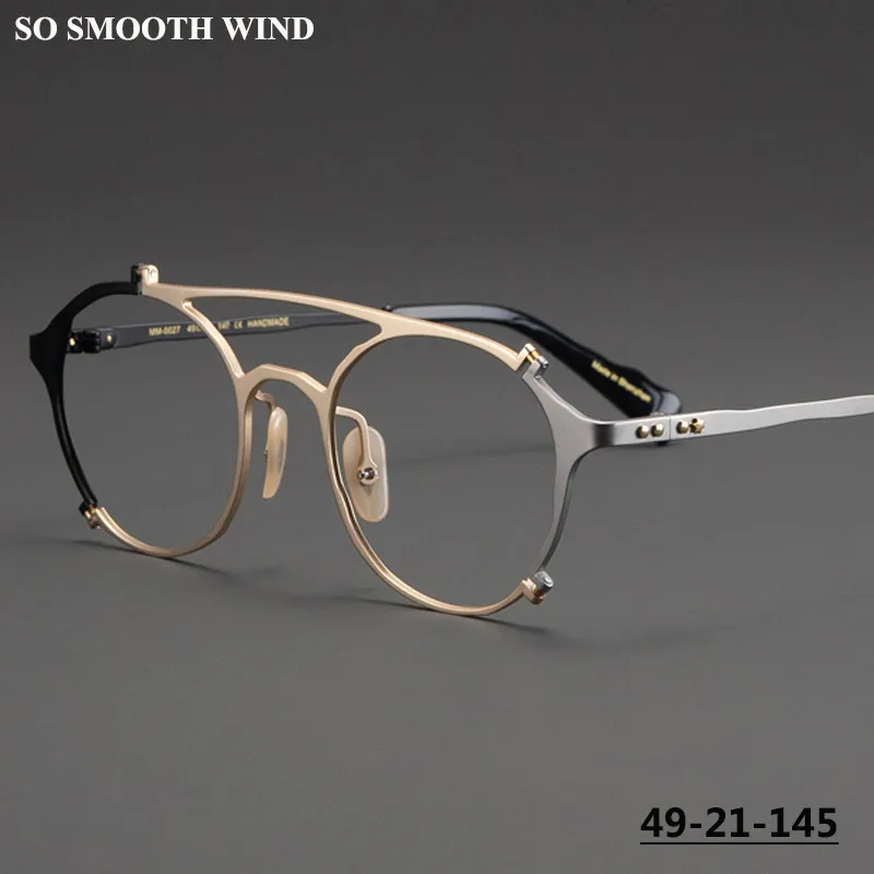 Designer Double-beam Titanium Glasses Frame Men Retro Round Luxury Pilot Eyeglasses Women Personality High-end Spectacle Eyewear