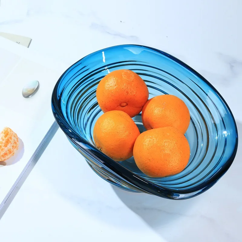 Light luxury blue glazed fruit plate Modern minimalist living room coffee table model house Sales office Desktop storage plate D
