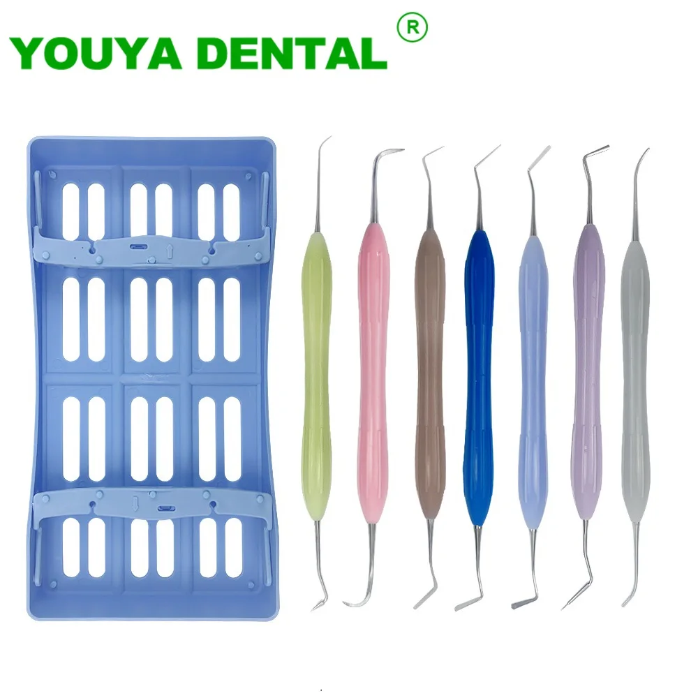 7pcs Dental Resin Spatulas Composite Filling  Aesthetic Restoration Set Dentistry Instrument Disinfection Box Tray Dentist Tools