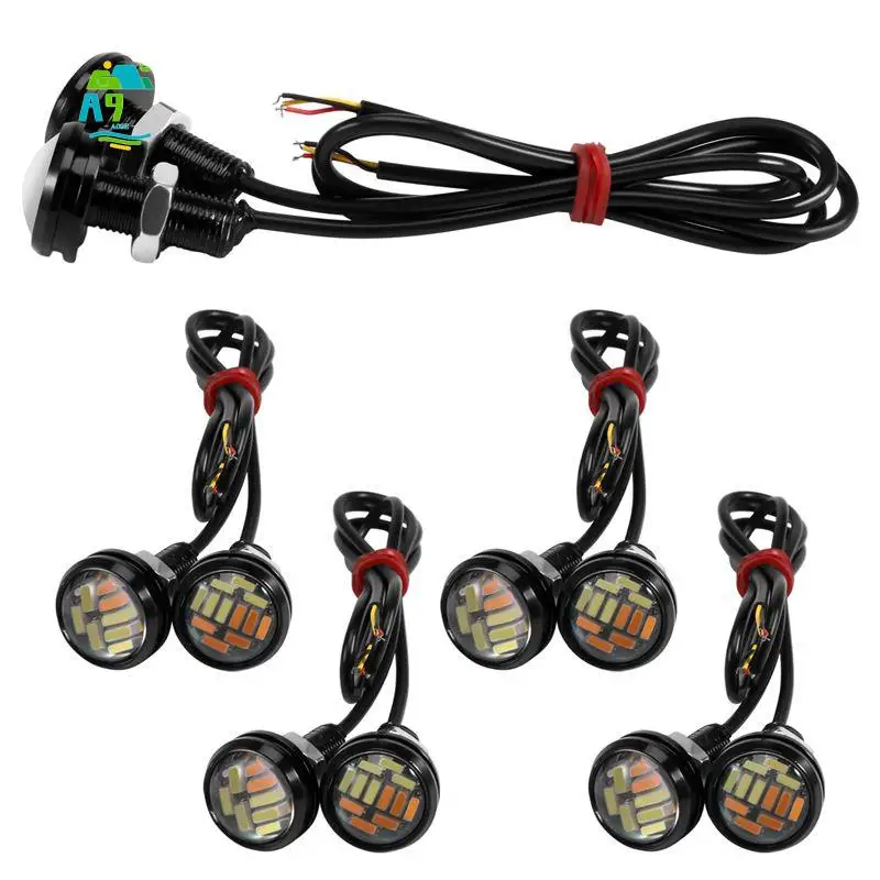 A09E-10 Pcs 12V 23Mm Dual Color Switchback 4014 Smd 12 Led Drl Eagle Eye Daytime Light Car Motor Turn Lights