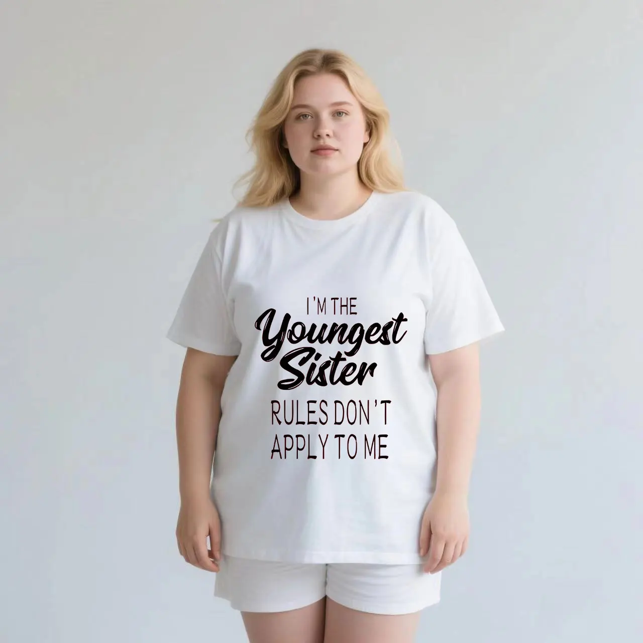 

Simplified design with English letter printing plus size Ladies' casual short sleeved T-shirt white