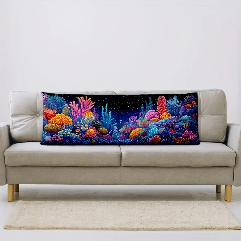 Luminous Mermaid Underwater Kingdom Plush Pillowcase - Double-sided Zipper Design, Suitable for Bedroom and Sofa Decor, 137.16x5
