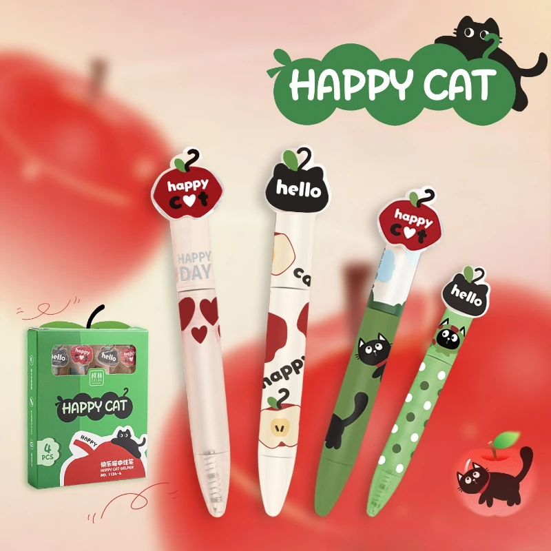 

Kawai Stationery Happy Cat Pocket Pen Cure Cat Magnetic DIY Rotating Core 0.5 Quick Drying ST Brush Black Office School Supplies