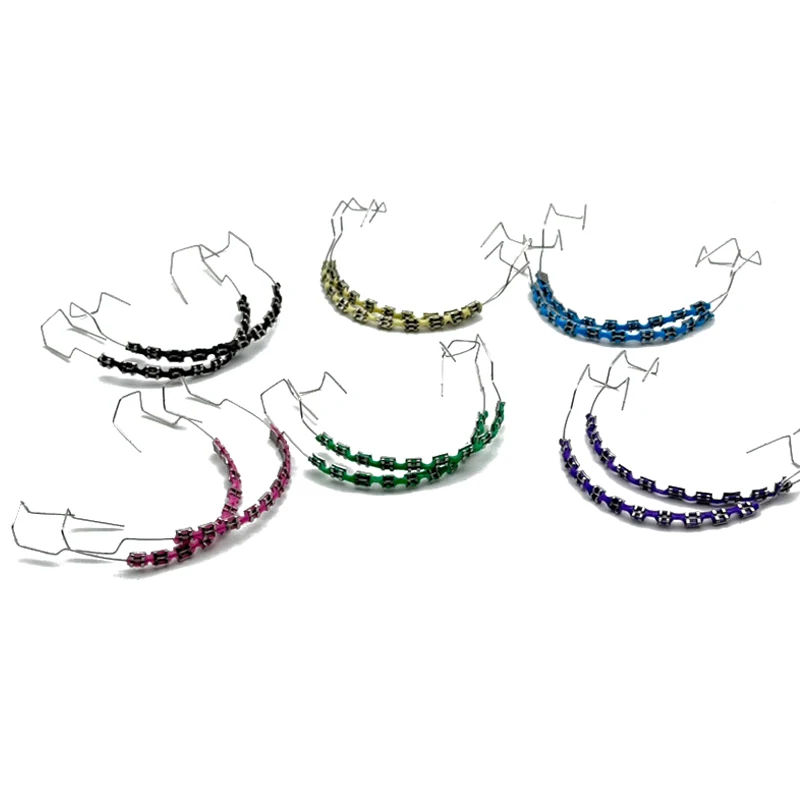 

1 Pair Fashion Braces With Braces Box Colorful Tooth Decoration With Metal Wires Metal Bracket Orthodontic Ligature Ties