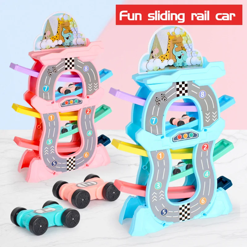 Gliding Cars Ramp Racer Cars Race Track Car 4 Levels Zig Zag Ramp Car Racing Toy Vehicles for Toddler Education Learning Gift