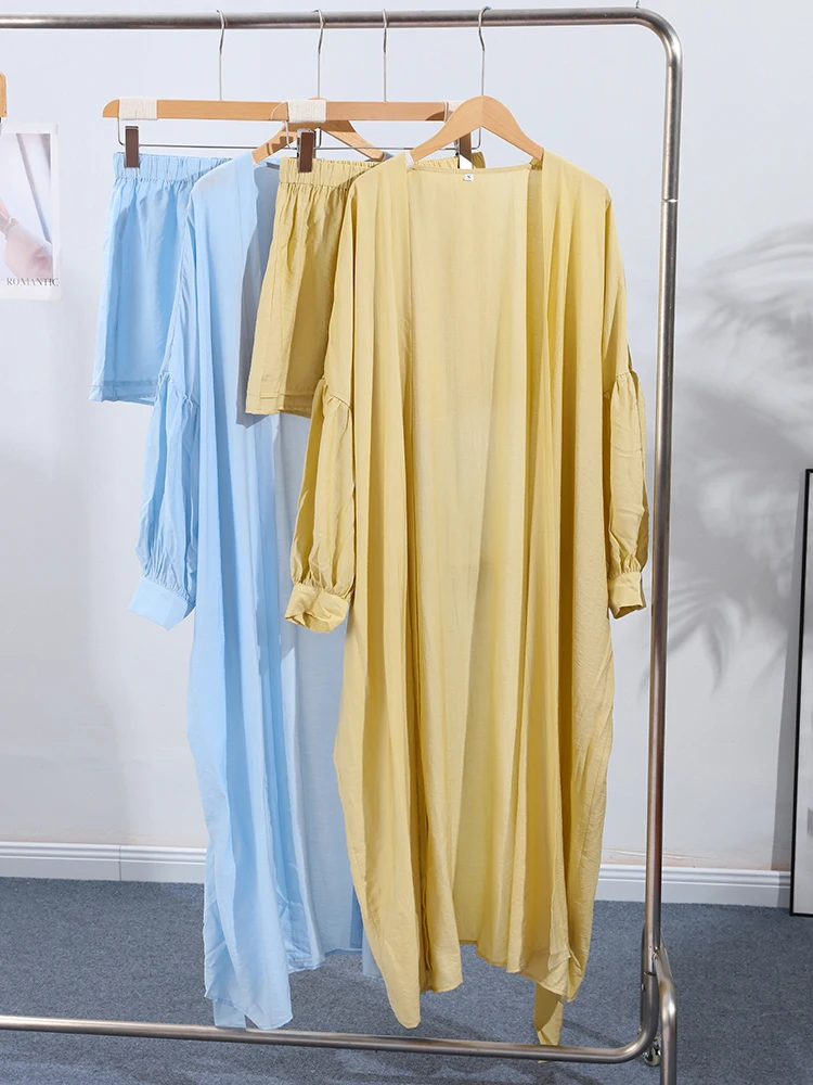 

Модный женский длинный кардиган, шорты, костюм с воздушными шариками, короткие брюки на шнуровке, однотонные женские комплекты, лето 2022, комплект из 2 предметов для женщин