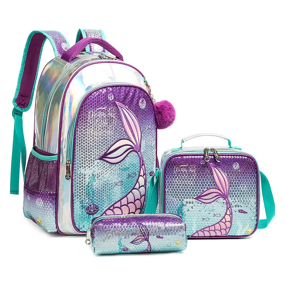 

BIKAB School Backpack Girls 16 Inch Girls School Sequin Backpack with Lunch Box Backpack Women Girls School Supplies Set Bags