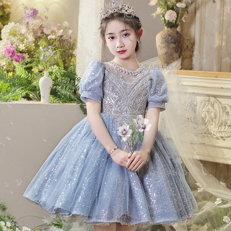 2026 White Children Stage Runway Pageant Fashion Elegant Costume Flower Girl Wedding Sweep Train Princess Tutu Dress Girls Gown