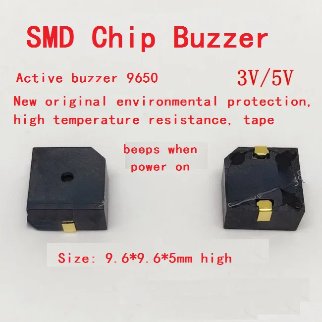 

20Pcs SMD Active Buzzer HN9650B 3V 5V 12V 9.6*9.6*5mm MLT-9650