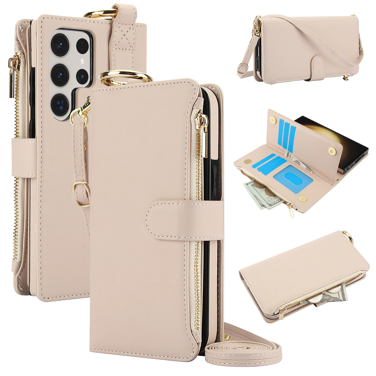 

Crossbody Cards Solt Wallet Leather Case For Samsung S24 S22 S21 S23 FE Note 20 Ultra A14 53 54 5G Purse Pocket Lanyard Cover