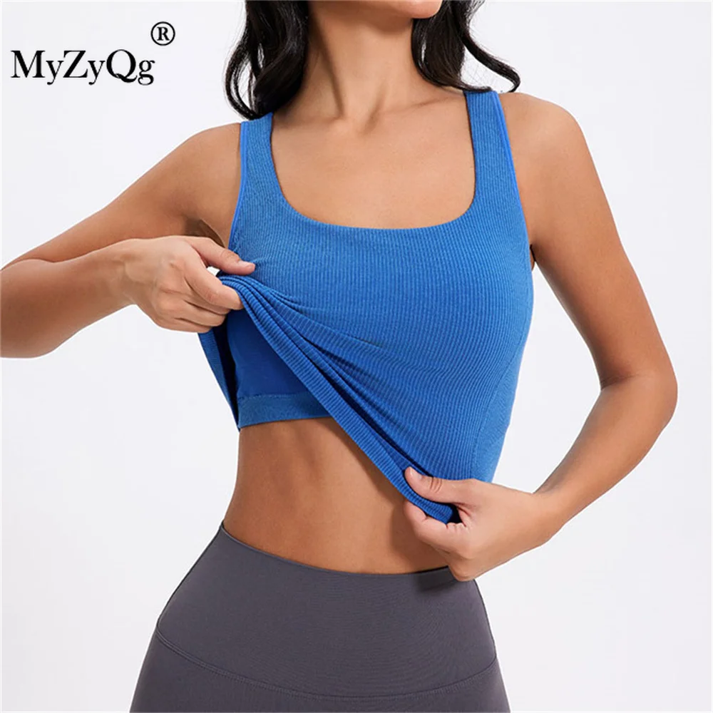 MyZyQg Otoño Invierno cuello cuadrado con camiseta interior acolchada de Yoga en forma de U espalda delgada correr Fitness deportes camiseta interior sujetador de Yoga