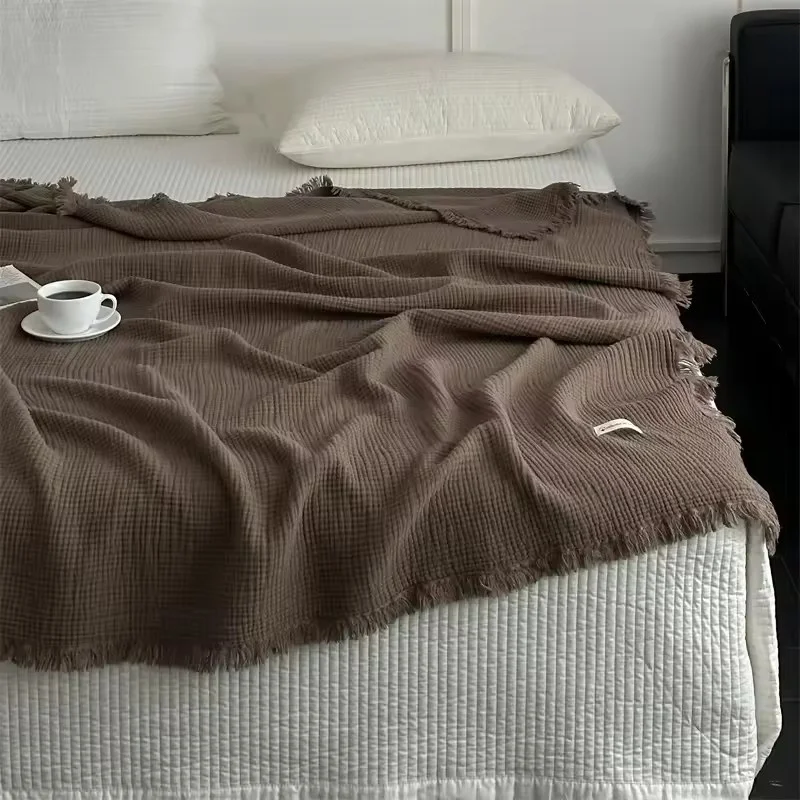 

1pc Knitted Fringed Blanket 100% Cotton Sofa Towel Tassel Bed Linen Solid Shawl Manta Skin-friendly Plaid Home Blanket Bed Cover
