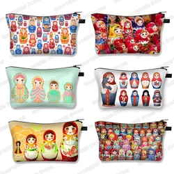 Russian Nesting Doll Cosmetic Case Wooden Snowman Women Makeup Bags Matryoshka Toiletry Bag Ladies Cosmetic Bag Christmas Gifts